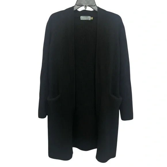 Ravella Winslet Cashmere Cardigan Coat Size Large In Caviar Black Rib Knit - Picture 3 of 8